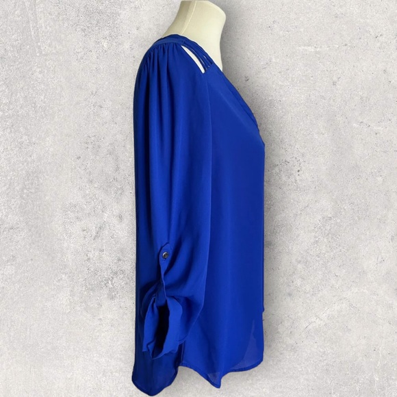 Lily White Tunic Top Open Strappy Shoulders Royal Blue - Picture 5 of 6